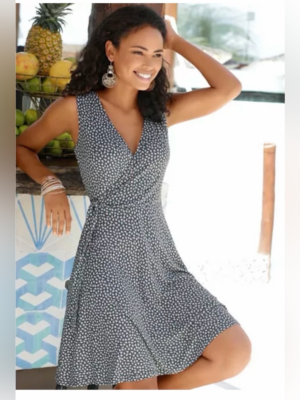 Lascana Women's Viscose Printed Look A-Line V-Neck Short Dress size small